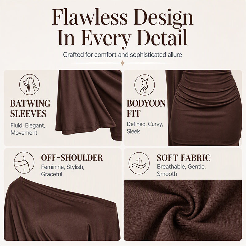 Women's Off-Shoulder Batwing Sleeve Bodycon Dress