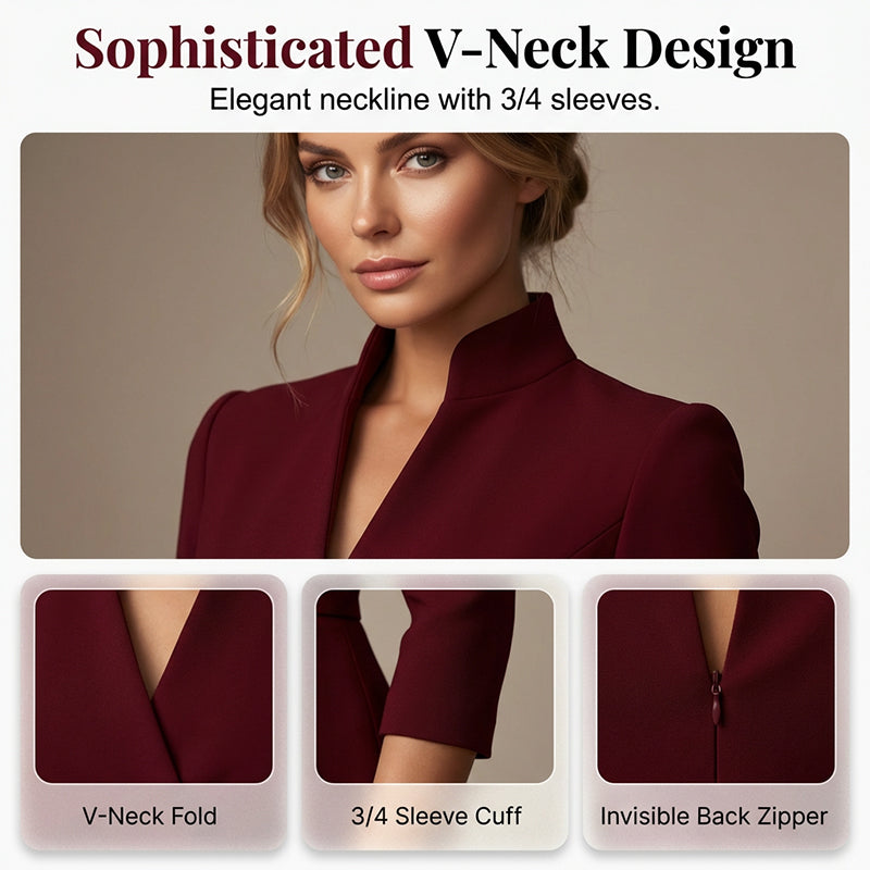 Elegant Stand Collar V-Neck Bodycon Dress