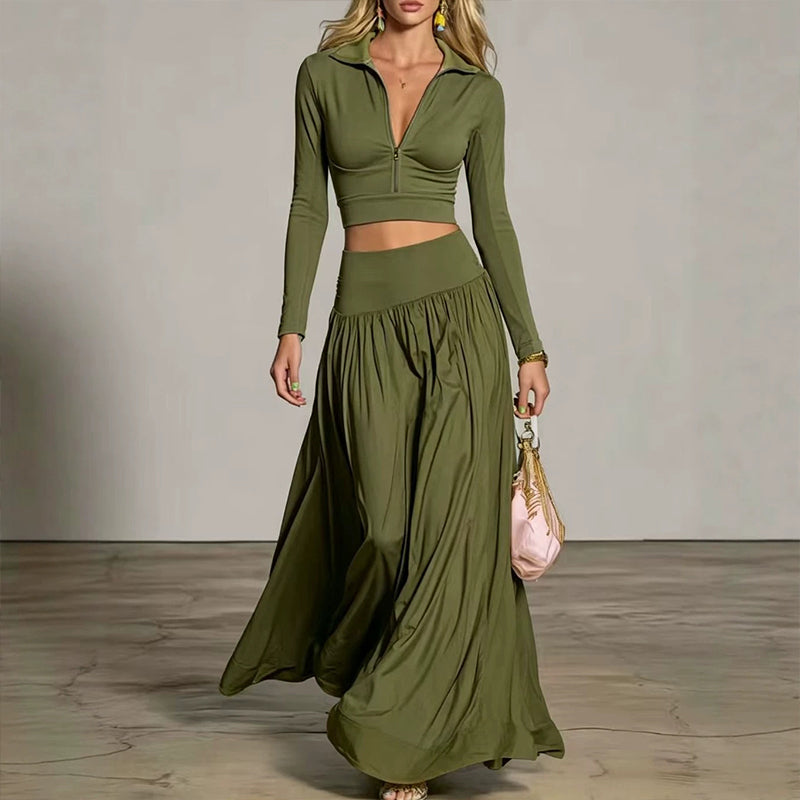 Women's Crop Top & Maxi Skirt Set