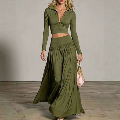Women's Crop Top & Maxi Skirt Set