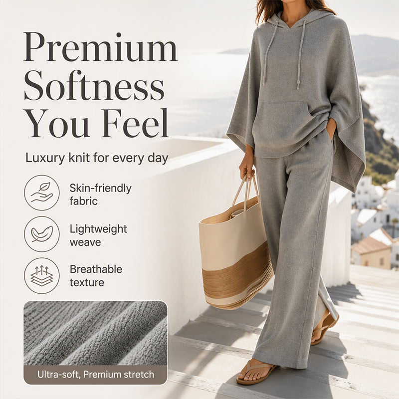 Women's Loose Hooded Cape Top & Wide-Leg Pants Set