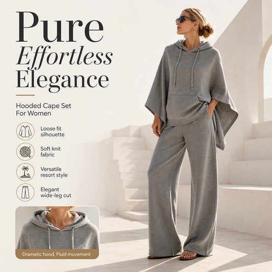 Women's Loose Hooded Cape Top & Wide-Leg Pants Set
