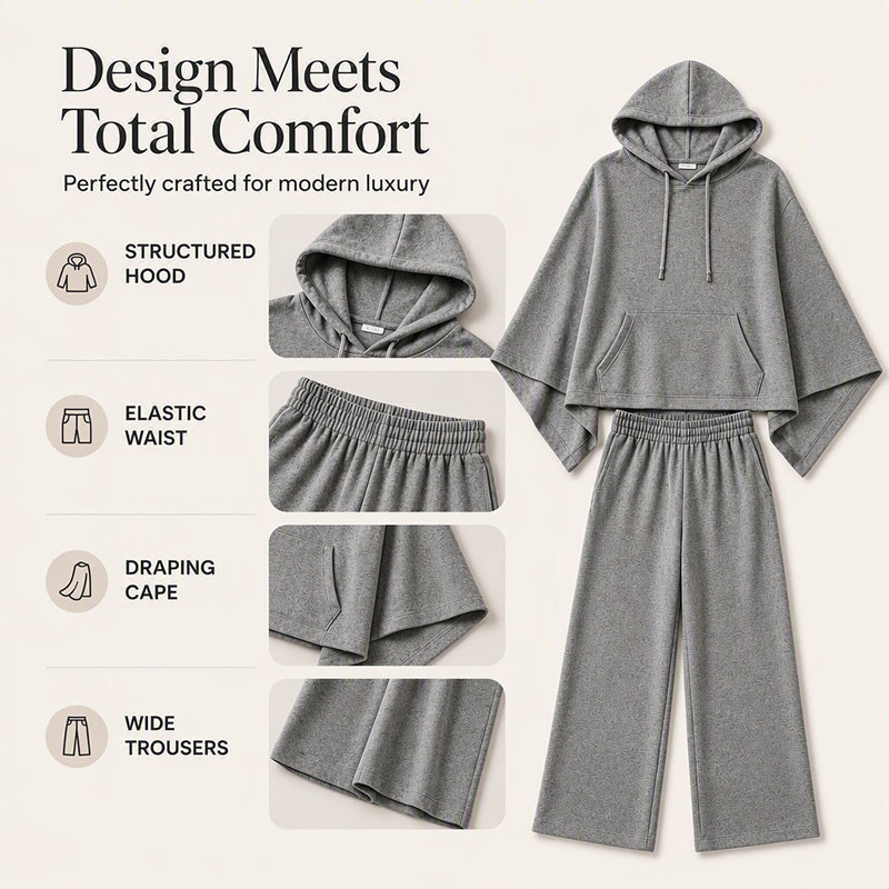 Women's Loose Hooded Cape Top & Wide-Leg Pants Set
