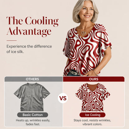 👚New Arrivals - Cooling Fabric V-Neck Top with Artistic Print – Wrinkle-Resistant & Soft Touch for All-Day Wear