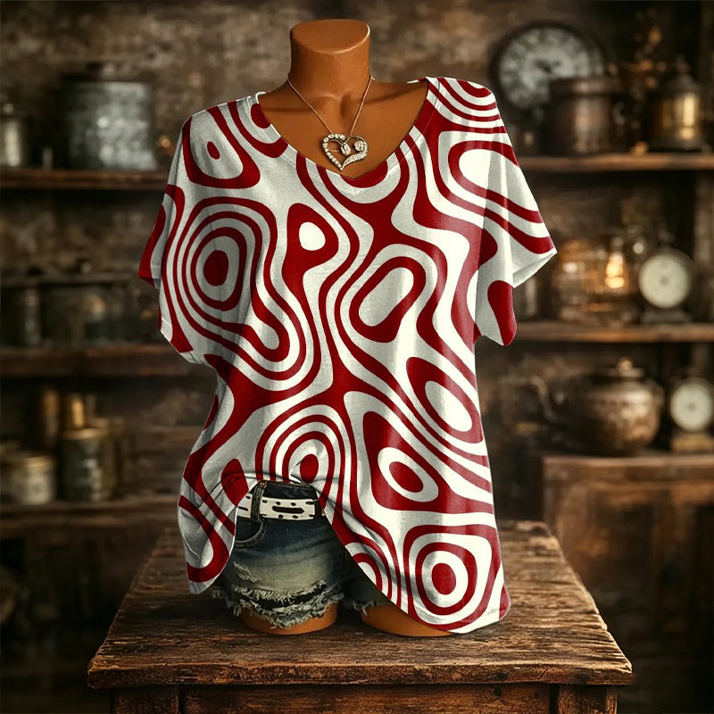 👚New Arrivals - Cooling Fabric V-Neck Top with Artistic Print – Wrinkle-Resistant & Soft Touch for All-Day Wear