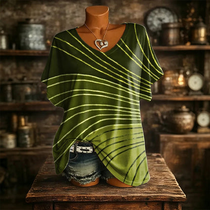 👚New Arrivals - Cooling Fabric V-Neck Top with Artistic Print – Wrinkle-Resistant & Soft Touch for All-Day Wear