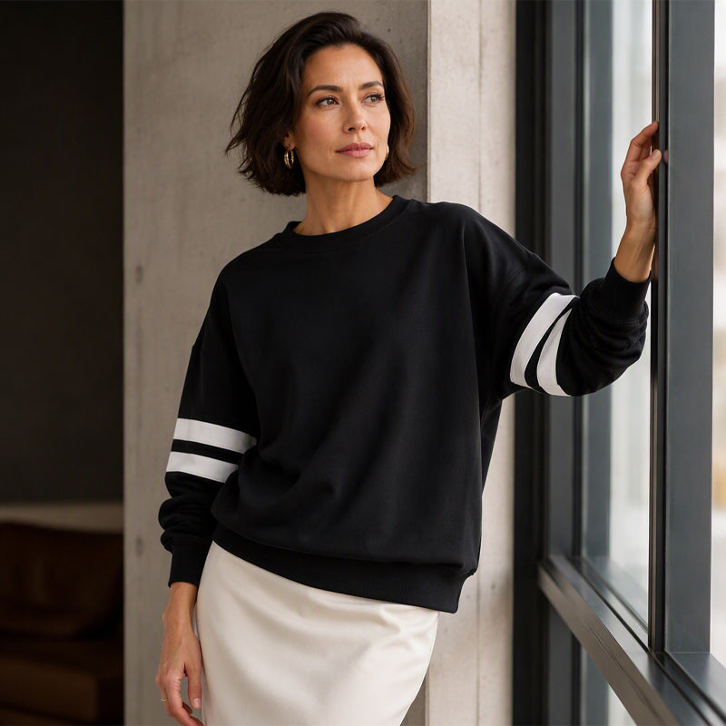 Women's Oversized Crewneck Striped Pullover