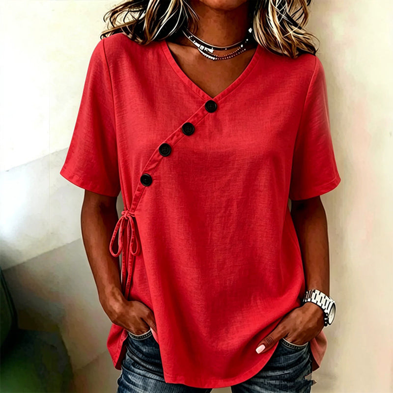 Women's V-Neck Top with Side Tie