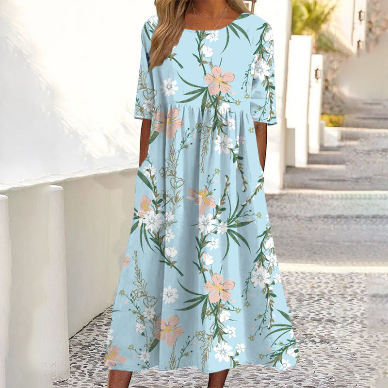 ✨Trending Now 👗 Women's Short Sleeve Printed Dress with Pockets