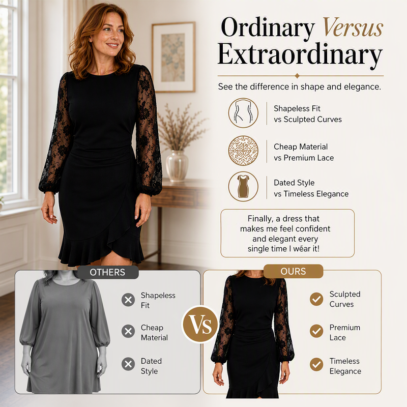 ⌛Limited-time offer-Women's Lace Puff Sleeve Ruched Bodycon Dress