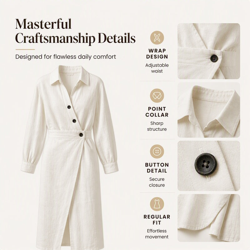 👗Women's Lapel Wrap Midi Shirt Dress with Pockets