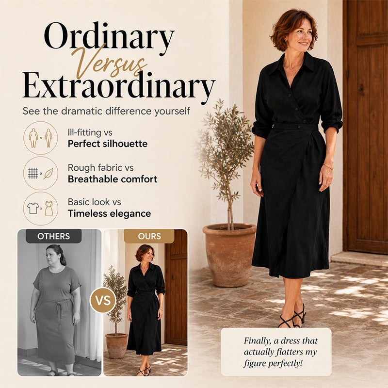 👗Women's Lapel Wrap Midi Shirt Dress with Pockets