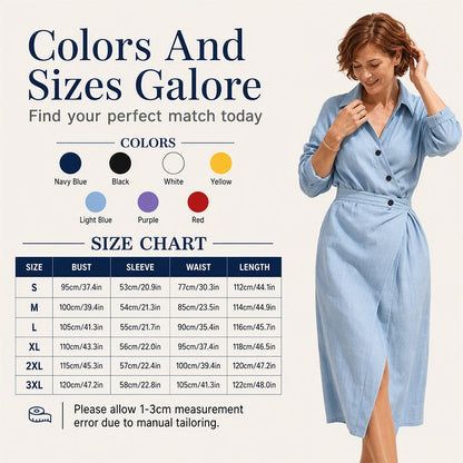 👗Women's Lapel Wrap Midi Shirt Dress with Pockets
