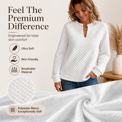 Women's Textured V-Neck Long Sleeve Top