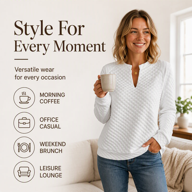 Women's Textured V-Neck Long Sleeve Top