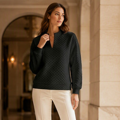 Women's Textured V-Neck Long Sleeve Top