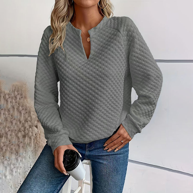 Women's Textured V-Neck Long Sleeve Top