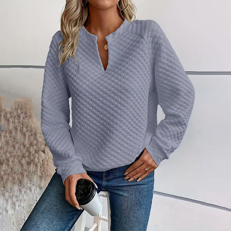 Women's Textured V-Neck Long Sleeve Top