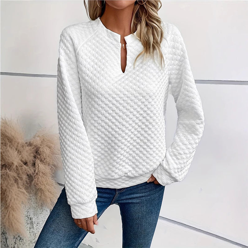 Women's Textured V-Neck Long Sleeve Top