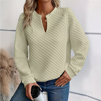 Women's Textured V-Neck Long Sleeve Top