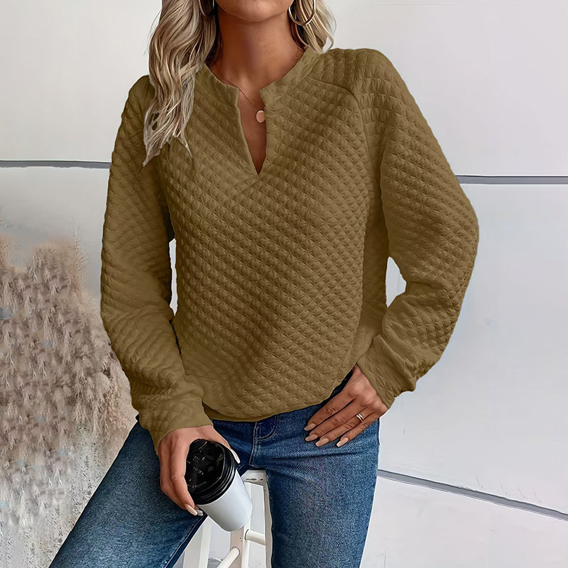 Women's Textured V-Neck Long Sleeve Top
