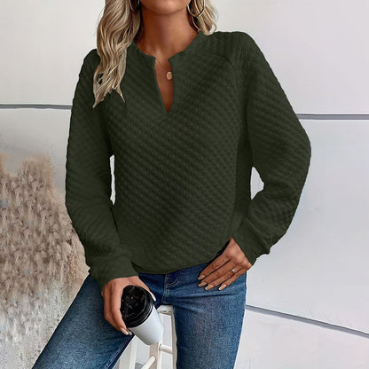 Women's Textured V-Neck Long Sleeve Top