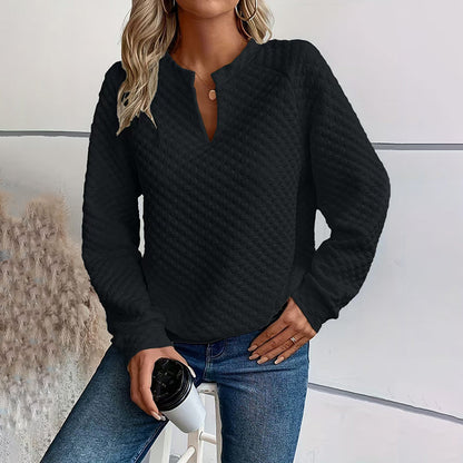 Women's Textured V-Neck Long Sleeve Top
