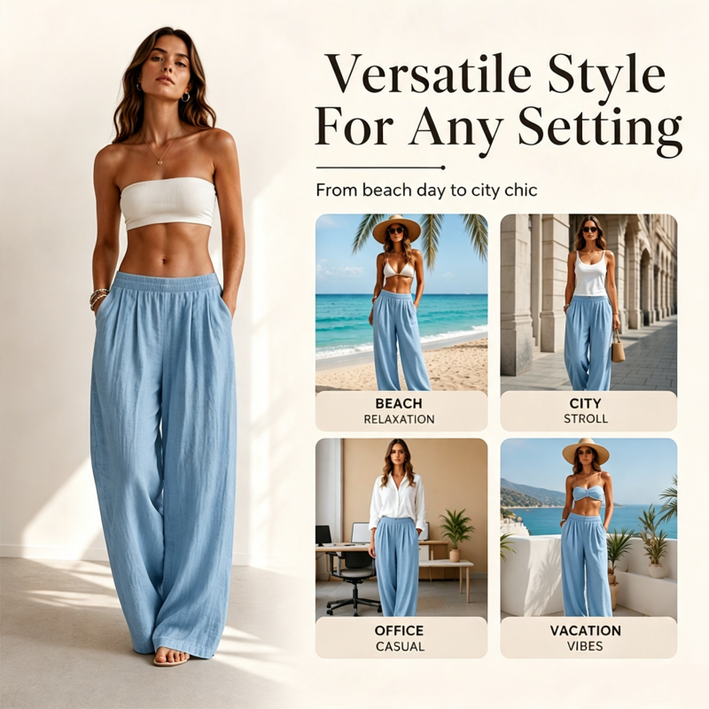 Women's Elastic Waist Wide-Leg Pants