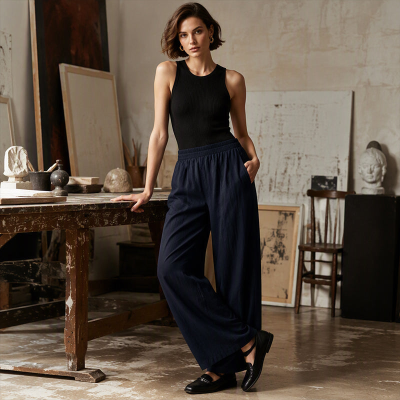 Women's Elastic Waist Wide-Leg Pants