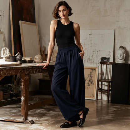 Women's Elastic Waist Wide-Leg Pants