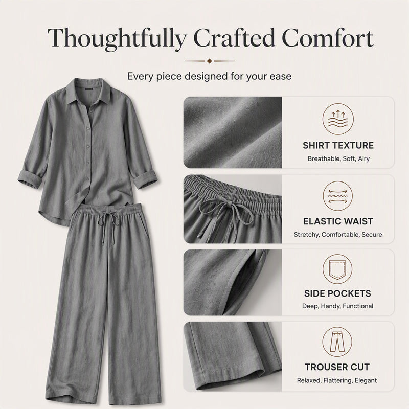 ✨New Arrivals & Special Offers-Women's Casual Shirt & Wide-Leg Pants Set