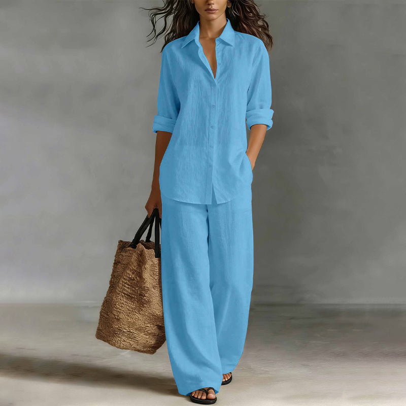 ✨New Arrivals & Special Offers-Women's Casual Shirt & Wide-Leg Pants Set