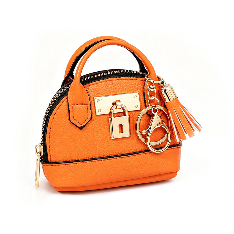👜💛 LIMITED TIME 50% OFF! 🔑Mini Shell Bag Keychain – PU Leather Lipstick Coin Purse with Golden Padlock & Tassel