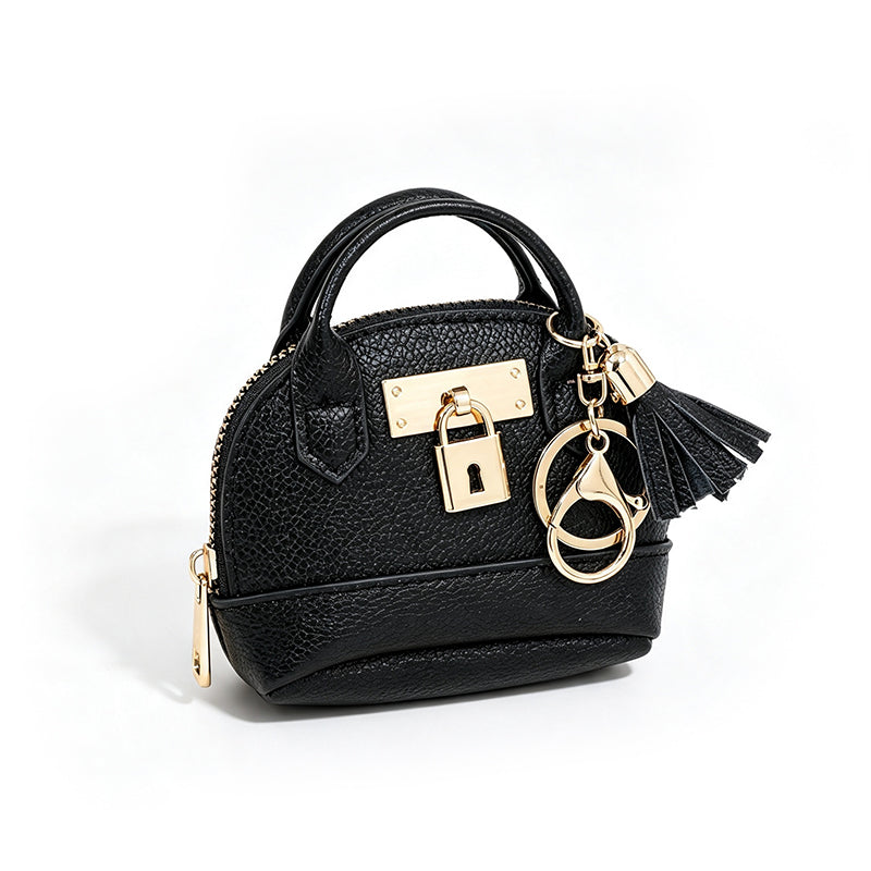 👜💛 LIMITED TIME 50% OFF! 🔑Mini Shell Bag Keychain – PU Leather Lipstick Coin Purse with Golden Padlock & Tassel
