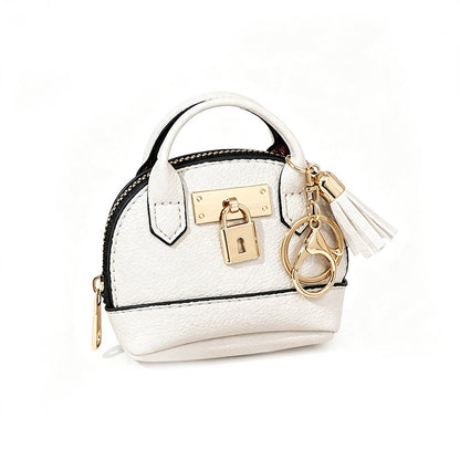 👜💛 LIMITED TIME 50% OFF! 🔑Mini Shell Bag Keychain – PU Leather Lipstick Coin Purse with Golden Padlock & Tassel