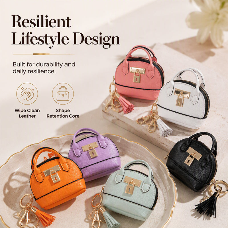 👜💛 LIMITED TIME 50% OFF! 🔑Mini Shell Bag Keychain – PU Leather Lipstick Coin Purse with Golden Padlock & Tassel