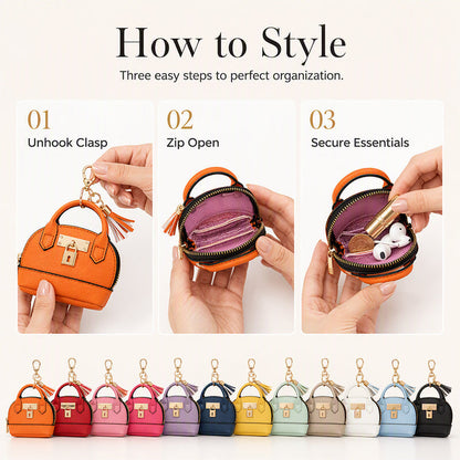 👜💛 LIMITED TIME 50% OFF! 🔑Mini Shell Bag Keychain – PU Leather Lipstick Coin Purse with Golden Padlock & Tassel
