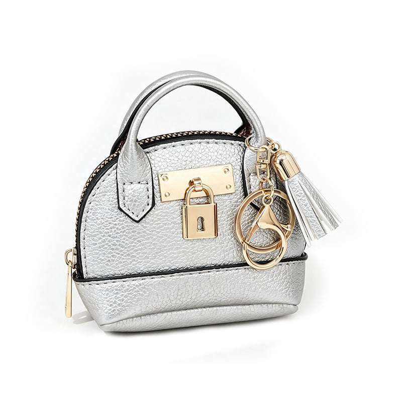 👜💛 LIMITED TIME 50% OFF! 🔑Mini Shell Bag Keychain – PU Leather Lipstick Coin Purse with Golden Padlock & Tassel