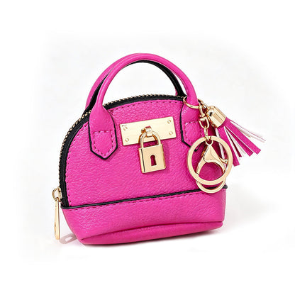 👜💛 LIMITED TIME 50% OFF! 🔑Mini Shell Bag Keychain – PU Leather Lipstick Coin Purse with Golden Padlock & Tassel