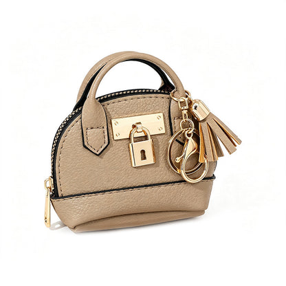 👜💛 LIMITED TIME 50% OFF! 🔑Mini Shell Bag Keychain – PU Leather Lipstick Coin Purse with Golden Padlock & Tassel