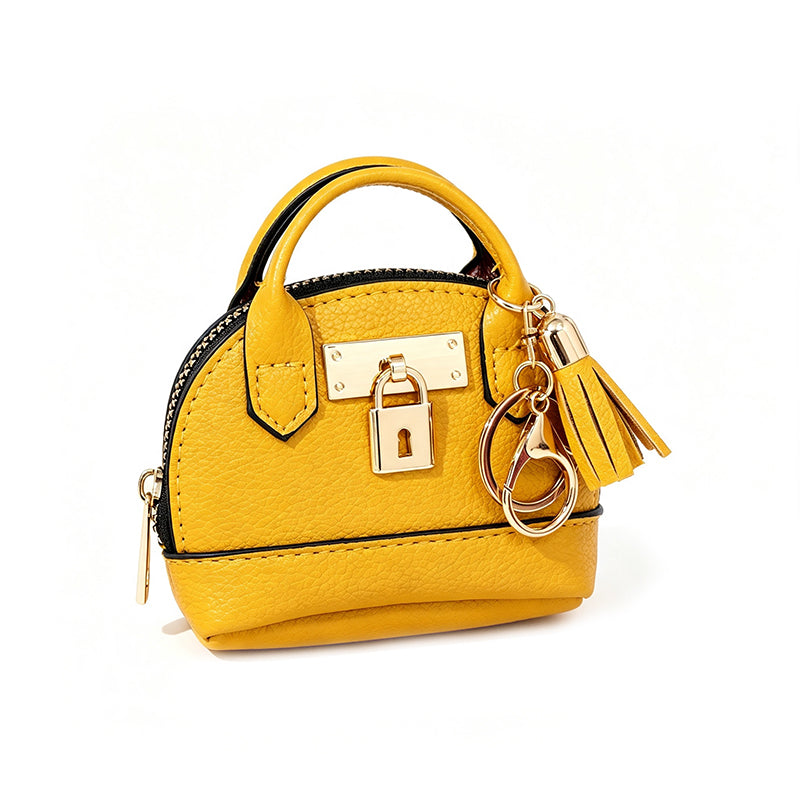 👜💛 LIMITED TIME 50% OFF! 🔑Mini Shell Bag Keychain – PU Leather Lipstick Coin Purse with Golden Padlock & Tassel