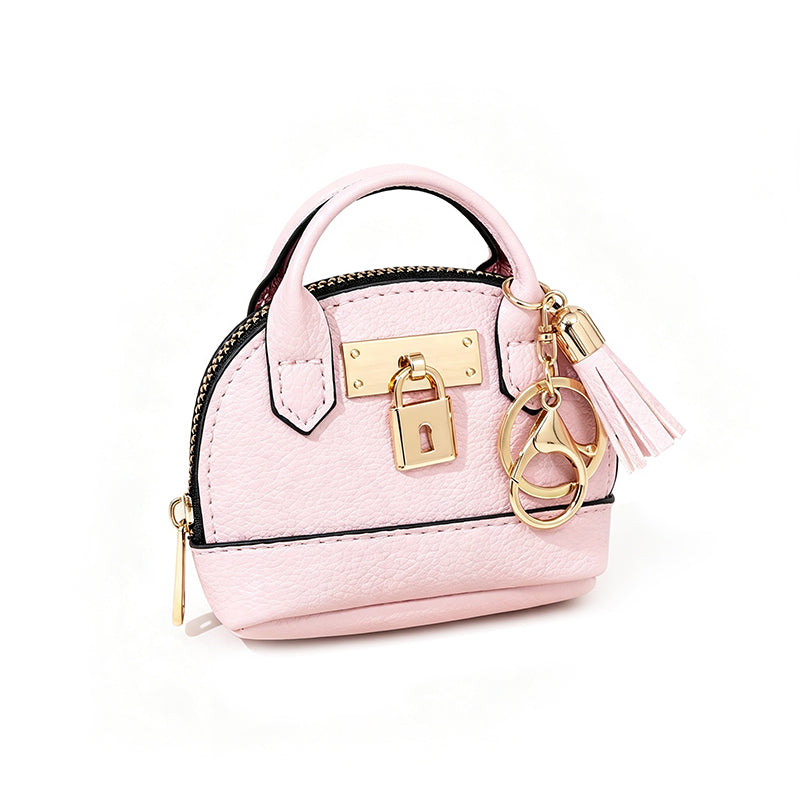 👜💛 LIMITED TIME 50% OFF! 🔑Mini Shell Bag Keychain – PU Leather Lipstick Coin Purse with Golden Padlock & Tassel