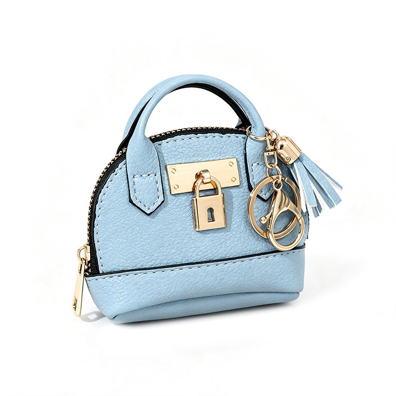 👜💛 LIMITED TIME 50% OFF! 🔑Mini Shell Bag Keychain – PU Leather Lipstick Coin Purse with Golden Padlock & Tassel
