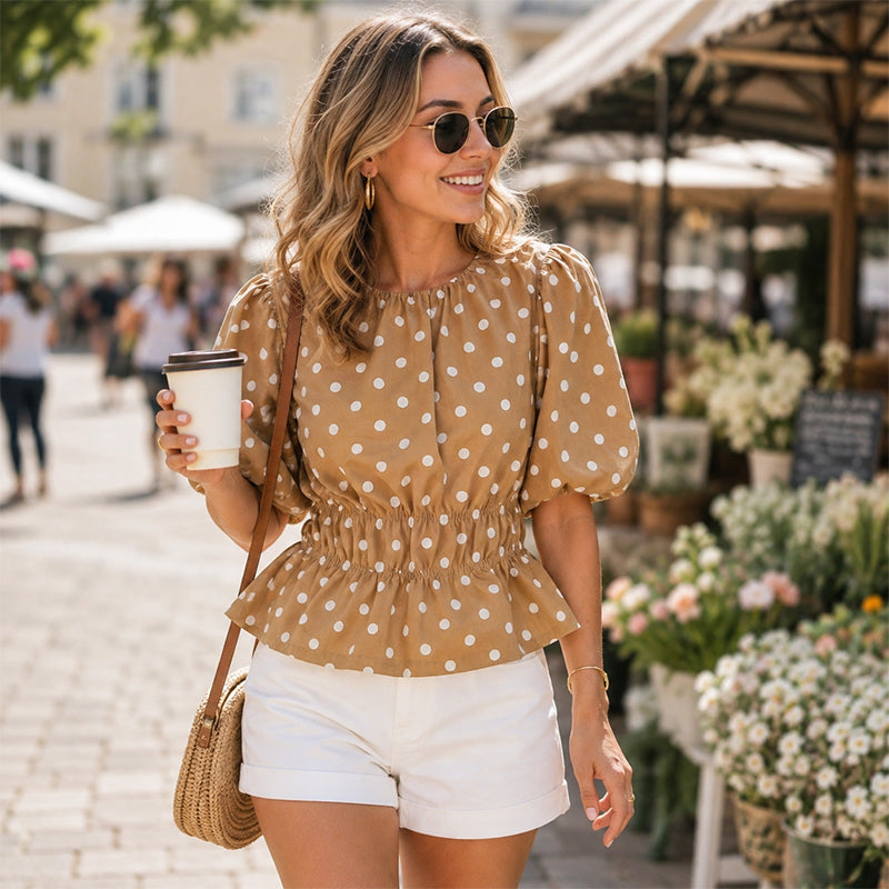 🥳2026 HOT SALE 50% Off🥳💞Women's Waist-Defining Polka Dot Top