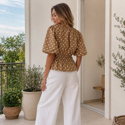 🥳2026 HOT SALE 50% Off🥳💞Women's Waist-Defining Polka Dot Top