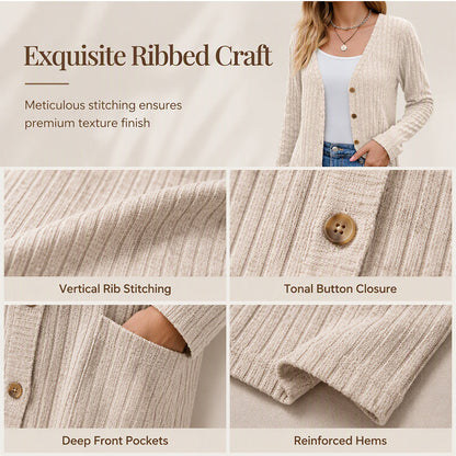Mid-Length Knit Cardigan With Pockets
