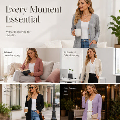 Mid-Length Knit Cardigan With Pockets