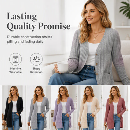 Mid-Length Knit Cardigan With Pockets