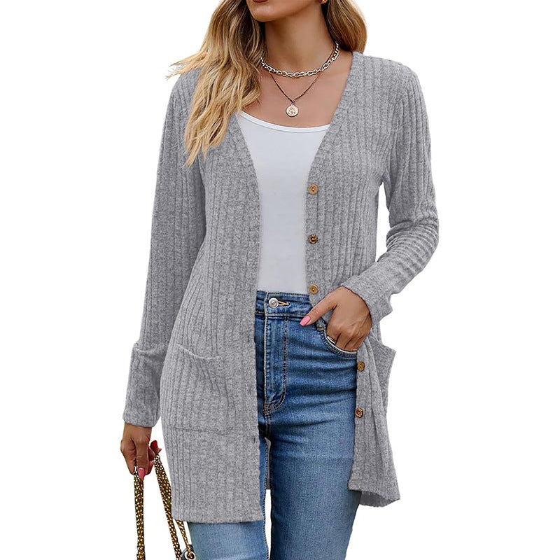 Mid-Length Knit Cardigan With Pockets