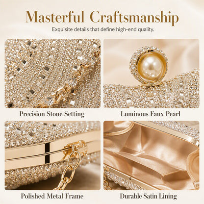 👛🤍 2026 Sale — Over 31,500 Sold! 💍Elegant Pearl Clasp Evening Clutch Bag – Rhinestone & 3-in-1 Luxury